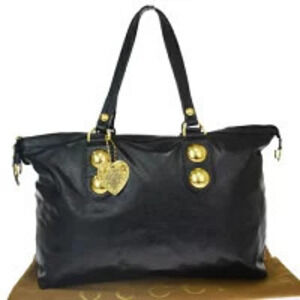 Gucci Shoulder Bag Tote Black Leather Charm
